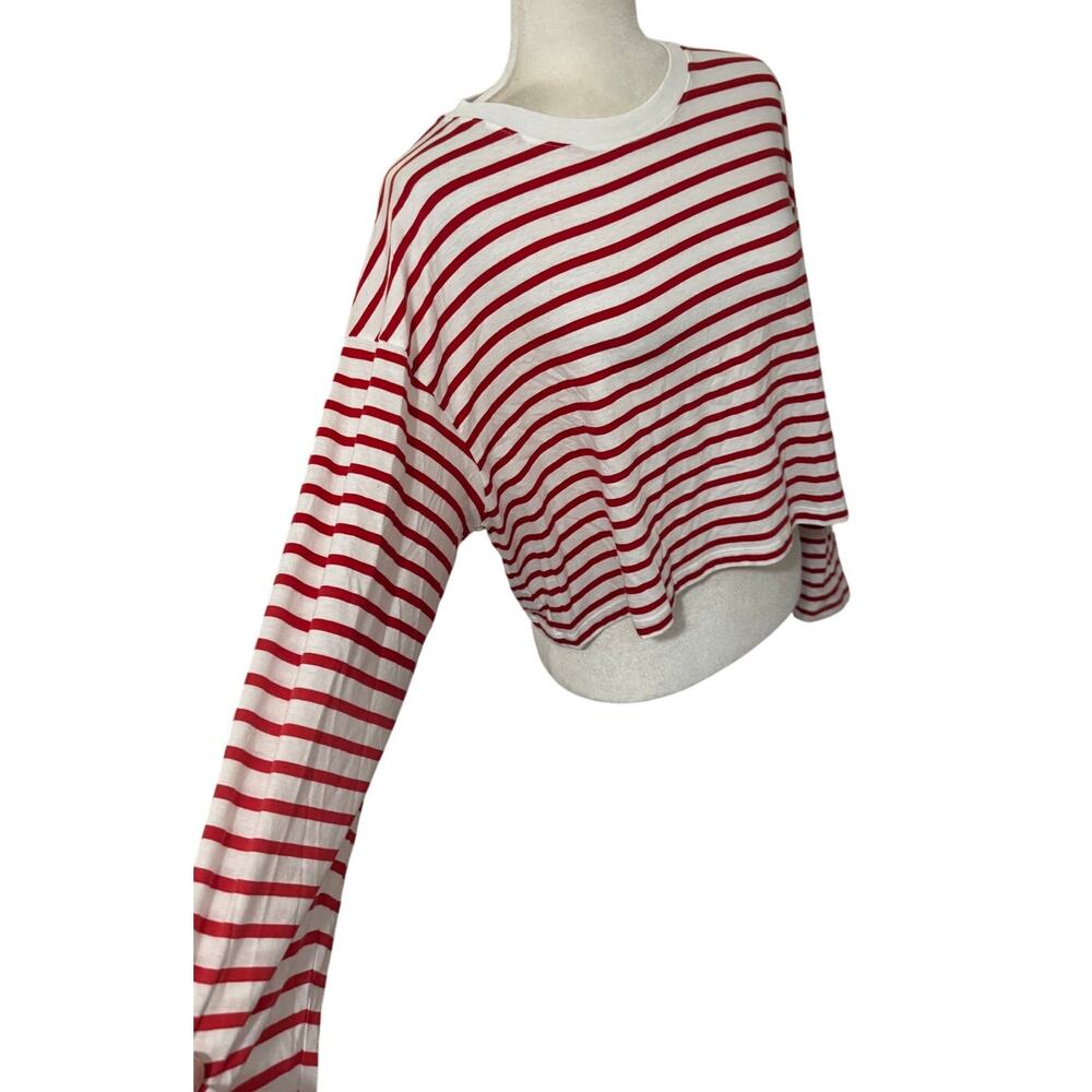 ATM Anthony Thomas Melillo Red & White Striped Cropped Long Sleeve Oversized-M - Picture 2 of 5
